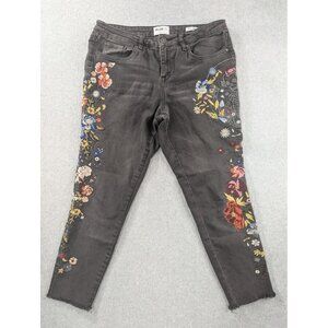 William Rast Jeans Womens 30 Black Perfect Skinny Embroidered Floral Skeleton
